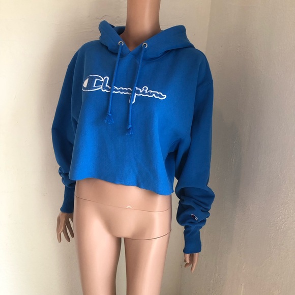 Champion Reverse Weave Cropped Hoodie Sweatshirt Women’s Size M Chenille Logo - Picture 6 of 16